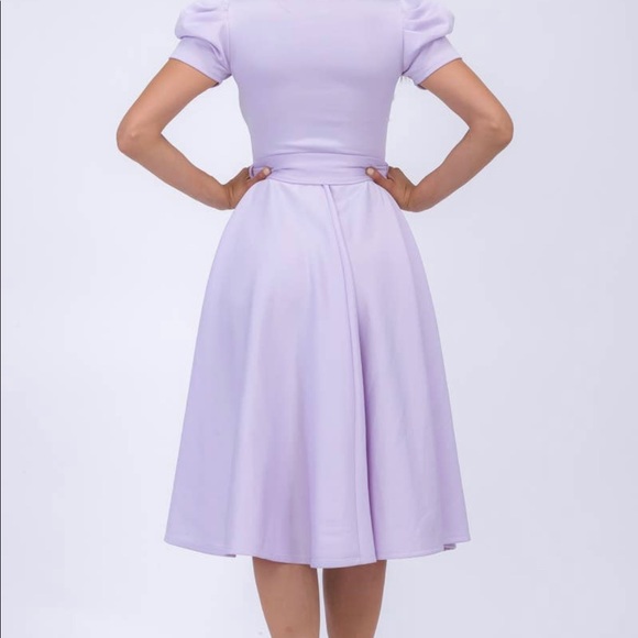Puff Sleeve Cocktail Dress, Sizes 1X - 3X (Lavender) - Picture 6 of 8